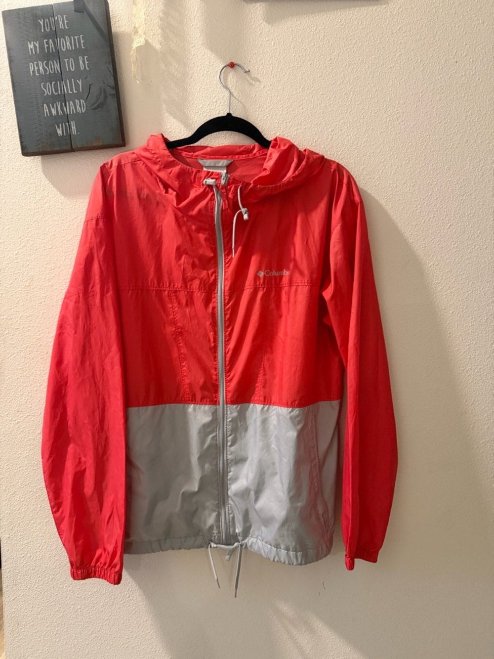 Columbia Coral and Light Gray Colorblock Windbreaker Jacket